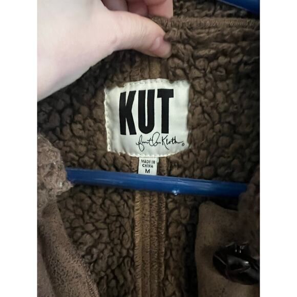 Kut from the Kloth Faux Suede Sherpa Faux Fur Coat Jacket Button up Women Medium - Picture 4 of 6